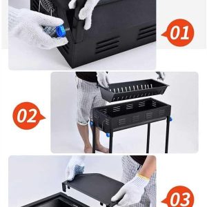 Lightweight Folding Barbecue Grill,Profession Large Portable BBQ Charcoal Oven Tools for Outdoor Cooking Roadtrip Camping Hiking Picnics (Black) - Image 9