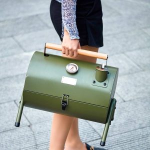 Portable Charcoal Grill, Tabletop Outdoor Barbecue Smoker, Small BBQ Grill for Outdoor Cooking Backyard Camping Picnics Beach(Black/ Green) - Image 2