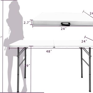 4 FT Folding in Half Table, Plastic Portable Tables for Dining Parties Picnic Camping, - Image 2