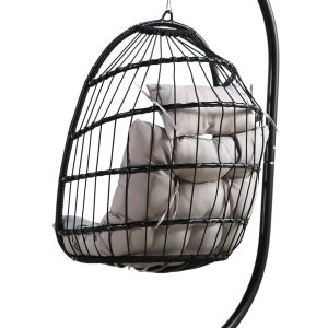 PRIVATE GARDEN Indoor Outdoor Hanging Egg Swing Chair with Stand Wicker Hammock Chairs with Folding Aluminum Frame Grey Water-Repellent Cushion for Patio Bedroom Balcony 330lbs Capacity - Image 8