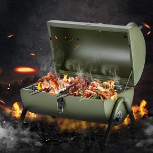 Portable Charcoal Grill, Tabletop Outdoor Barbecue Smoker, Small BBQ Grill for Outdoor Cooking Backyard Camping Picnics Beach(Black/ Green) - Image 1