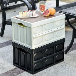 Foldable Storage Box Plastic 28L Large Capacity Truck Organizer Portable Hiking Picnic Bin Container with Lid Accessories White - Image 2