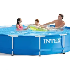 Intex Metal Frame 12 ft x 30 in Round Above Ground Outdoor Backyard Swimming Family Pool for Kids and Adults Ages 6 and Up, Blue - Image 7