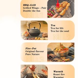 Portable BBQ Grill Charcoal Grill 22 Inch Black Folding Burning Fire Pit Outdoor Heater Backyard Patio Stove Fireplace BBQ Grill Tabletop Barbecue Grills - Image 10
