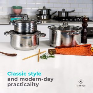 12-Piece Stainless Steel Cookware Set with Glass Lid, Silver - Image 11