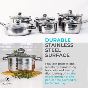 12-Piece Stainless Steel Cookware Set with Glass Lid, Silver - Image 14