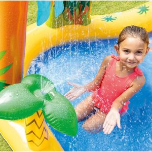 Intex Inflatable Dinosaur Play Center Outdoor Playhouse Inflatable Water Park with Kid Pool Slide, Water Sprayer, Waterfall - Image 6