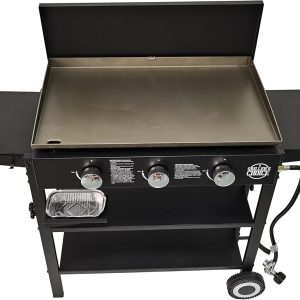 Portable 3-Burner 45,000 BTU Flat Top Propane Gas Grill in Black with Foldable Legs - Image 6