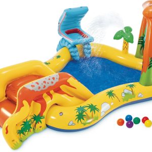 Intex Inflatable Dinosaur Play Center Outdoor Playhouse Inflatable Water Park with Kid Pool Slide, Water Sprayer, Waterfall - Image 5