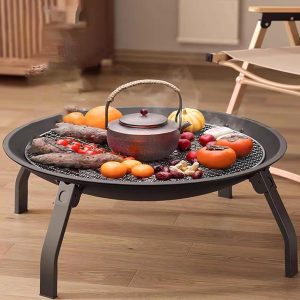 Portable BBQ Grill Charcoal Grill 22 Inch Black Folding Burning Fire Pit Outdoor Heater Backyard Patio Stove Fireplace BBQ Grill Tabletop Barbecue Grills - Image 1