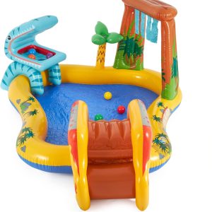 Intex Inflatable Dinosaur Play Center Outdoor Playhouse Inflatable Water Park with Kid Pool Slide, Water Sprayer, Waterfall - Image 8
