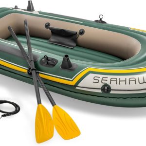 INTEX 68347EP Seahawk 2 Inflatable Boat Set: Includes Deluxe 48in Aluminum Oars and High-Output Pump – SuperStrong PVC – Fishing Rod Holders – 2-Person – 520lb Weight Capacity - Image 1