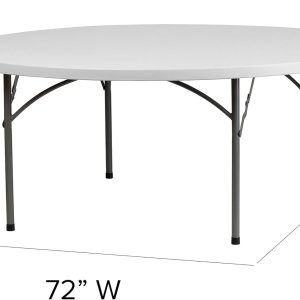 6Ft Round Folding Table, Indoor Outdoor Plastic Dining Card Table with Handle and Lock for Picnic Party Banquet Wedding, White Toptable Gray Legs - Image 3