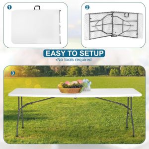 8 FT Folding in Half Table, Plastic Portable Tables for Dining Parties Picnic Camping, - Image 7
