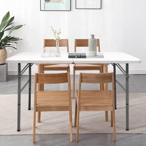 4 FT Folding in Half Table, Plastic Portable Tables for Dining Parties Picnic Camping, - Image 1