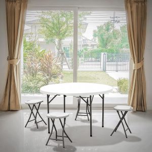 5Ft Round Folding Table, Indoor Outdoor Plastic Dining Card Table with Handle and Lock for Picnic Party Banquet Wedding, White Toptable Gray Legs - Image 1