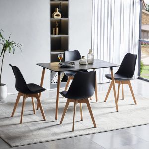 Mid-Century Rectangular 4 Ft. Dining Table with White and black Plastic Tabletop and Solid Beech Wood Legs - Image 3