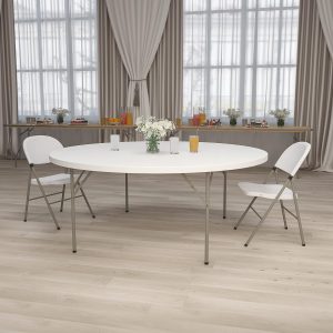 6Ft Round Folding Table, Indoor Outdoor Plastic Dining Card Table with Handle and Lock for Picnic Party Banquet Wedding, White Toptable Gray Legs - Image 1