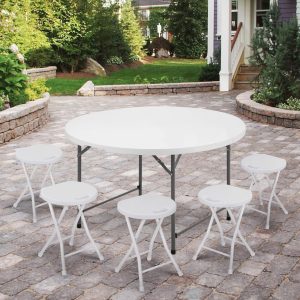 5Ft Round Folding Table, Indoor Outdoor Plastic Dining Card Table with Handle and Lock for Picnic Party Banquet Wedding, White Toptable Gray Legs - Image 2