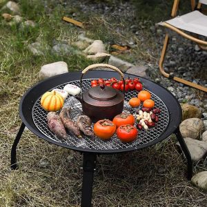 Portable BBQ Grill Charcoal Grill 22 Inch Black Folding Burning Fire Pit Outdoor Heater Backyard Patio Stove Fireplace BBQ Grill Tabletop Barbecue Grills - Image 8