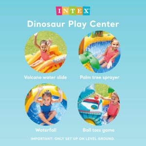 Intex Inflatable Dinosaur Play Center Outdoor Playhouse Inflatable Water Park with Kid Pool Slide, Water Sprayer, Waterfall - Image 3