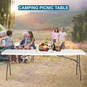 8 FT Folding in Half Table, Plastic Portable Tables for Dining Parties Picnic Camping, - Image 1