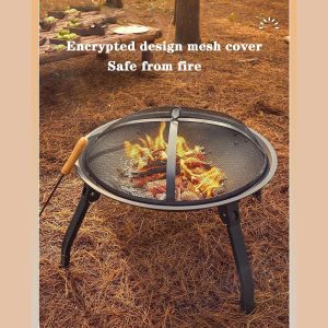 Portable BBQ Grill Charcoal Grill 22 Inch Black Folding Burning Fire Pit Outdoor Heater Backyard Patio Stove Fireplace BBQ Grill Tabletop Barbecue Grills - Image 7