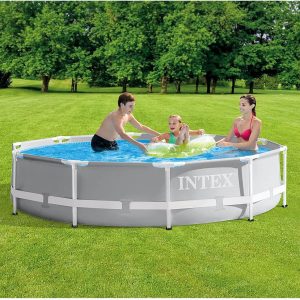 Intex 26702GN Prism Frame Pool Set, 305 cm x 76 cm Round Grey - Image 1
