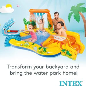 Intex Inflatable Dinosaur Play Center Outdoor Playhouse Inflatable Water Park with Kid Pool Slide, Water Sprayer, Waterfall - Image 2