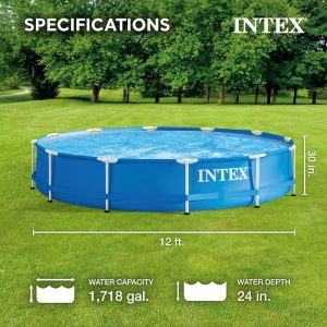 Intex Metal Frame 12 ft x 30 in Round Above Ground Outdoor Backyard Swimming Family Pool for Kids and Adults Ages 6 and Up, Blue - Image 3