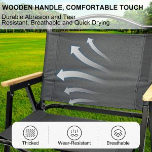 Portable Camping Chair with Wooden Handle, Widen Foldable Outdoor Chair, Collapsible Beach Chair of Ergonomic Design, Suitable for Sand Camping Travel Picnic Lawn Concert - 62 cm - Image 5