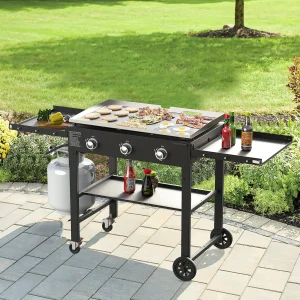 Portable 3-Burner 45,000 BTU Flat Top Propane Gas Grill in Black with Foldable Legs - Image 1