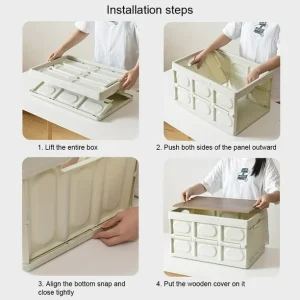 Foldable Storage Box Plastic 28L Large Capacity Truck Organizer Portable Hiking Picnic Bin Container with Lid Accessories White - Image 6