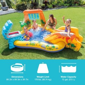 Intex Inflatable Dinosaur Play Center Outdoor Playhouse Inflatable Water Park with Kid Pool Slide, Water Sprayer, Waterfall - Image 1