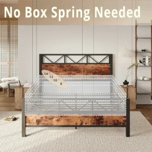 King Bed Frame, Tall Industrial Headboard 51.2 ", Platform Bed Frame with Strong Metal Support, Solid and Stable, Noise Free, No Box Spring Needed, Easy Assembly, Vintage Brown - Image 5