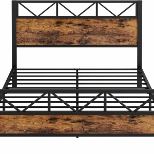King Bed Frame, Tall Industrial Headboard 51.2 ", Platform Bed Frame with Strong Metal Support, Solid and Stable, Noise Free, No Box Spring Needed, Easy Assembly, Vintage Brown - Image 6