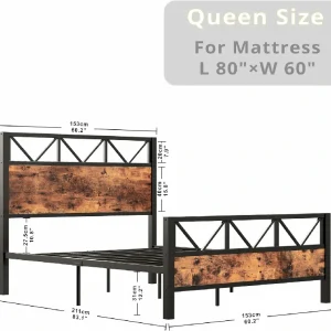 King Bed Frame, Tall Industrial Headboard 51.2 ", Platform Bed Frame with Strong Metal Support, Solid and Stable, Noise Free, No Box Spring Needed, Easy Assembly, Vintage Brown - Image 7