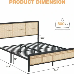 Queen Bed Frame with Black Rattan Headboard and Metal Base - No Box Spring Needed, Easy Assembly - Image 10