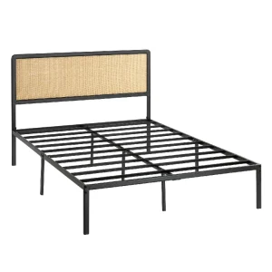 Queen Bed Frame with Black Rattan Headboard and Metal Base - No Box Spring Needed, Easy Assembly - Image 14