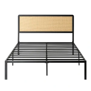 Queen Bed Frame with Black Rattan Headboard and Metal Base - No Box Spring Needed, Easy Assembly - Image 13