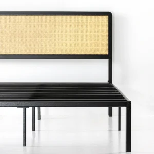 Queen Bed Frame with Black Rattan Headboard and Metal Base - No Box Spring Needed, Easy Assembly - Image 12