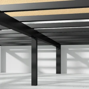 Queen Bed Frame with Black Rattan Headboard and Metal Base - No Box Spring Needed, Easy Assembly - Image 11