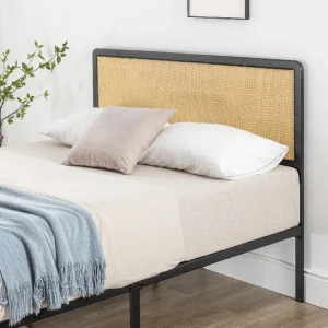 Queen Bed Frame with Black Rattan Headboard and Metal Base - No Box Spring Needed, Easy Assembly - Image 5