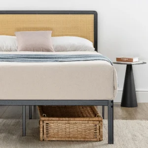 Queen Bed Frame with Black Rattan Headboard and Metal Base - No Box Spring Needed, Easy Assembly - Image 7