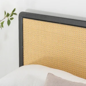 Queen Bed Frame with Black Rattan Headboard and Metal Base - No Box Spring Needed, Easy Assembly - Image 6