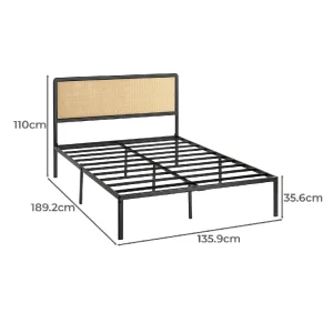 Queen Bed Frame with Black Rattan Headboard and Metal Base - No Box Spring Needed, Easy Assembly - Image 9