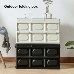 Foldable Storage Box Plastic 28L Large Capacity Truck Organizer Portable Hiking Picnic Bin Container with Lid Accessories White - Image 3