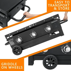 Portable 3-Burner 45,000 BTU Flat Top Propane Gas Grill in Black with Foldable Legs - Image 5