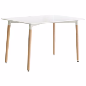 Mid-Century Rectangular 4 Ft. Dining Table with White and black Plastic Tabletop and Solid Beech Wood Legs - Image 10