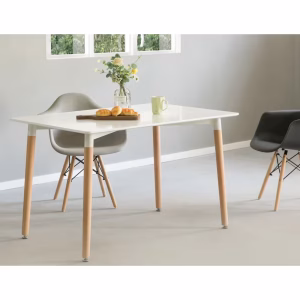 Mid-Century Rectangular 4 Ft. Dining Table with White and black Plastic Tabletop and Solid Beech Wood Legs - Image 2